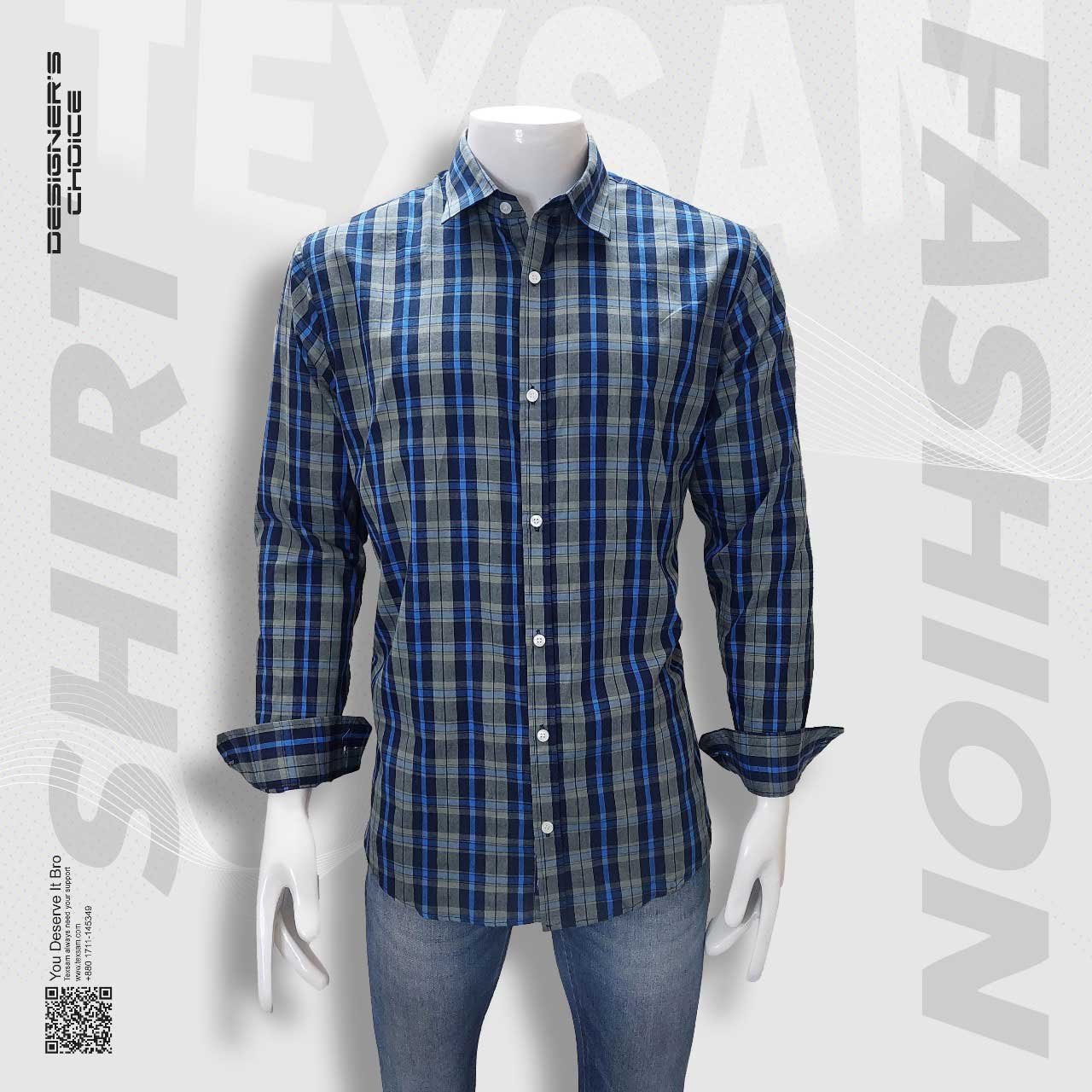 Blue and black flannel men’s shirt with rolled sleeves
